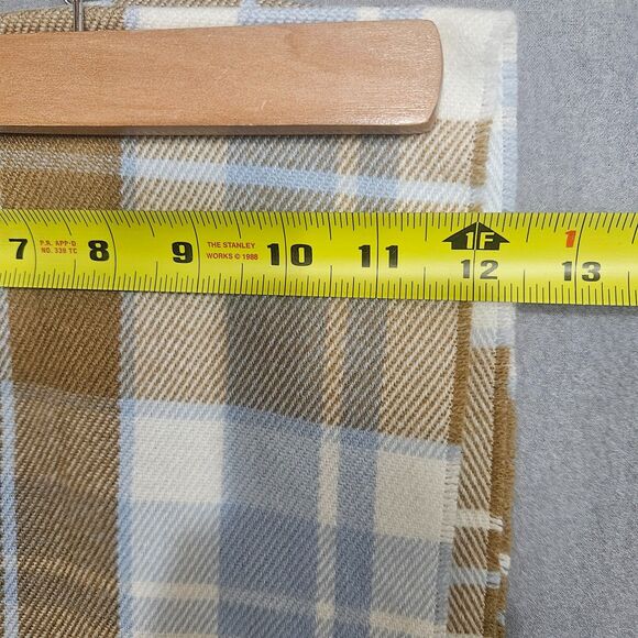 J. Crew Acrylic Plaid Blanket Scarf Blue and Tan with Fringe 24X78 - Picture 5 of 5